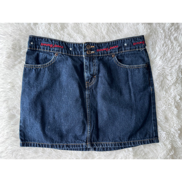 VTG Tommy Hilfiger Denim Jean Skirt y2k Mini Cotton - Picture 1 of 10